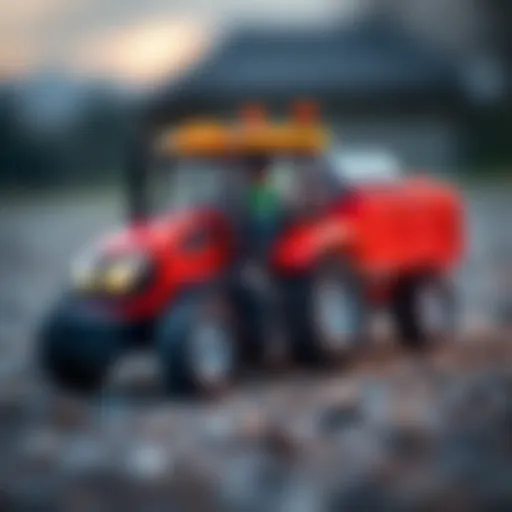 Colorful electric tractor with trailer for kids