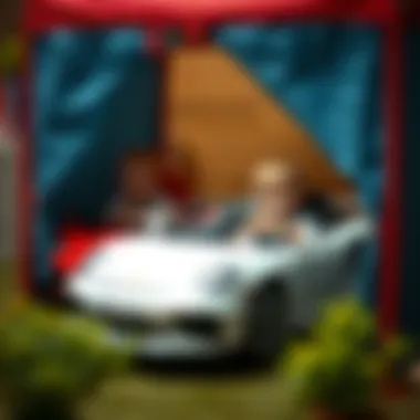 Children interacting in a playful car tent garage environment