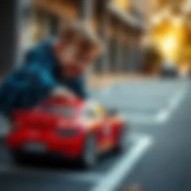 A child successfully parking a toy car in a designated spot