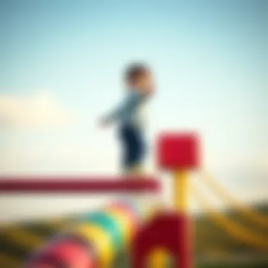 A child balancing on a colorful beam during playtime