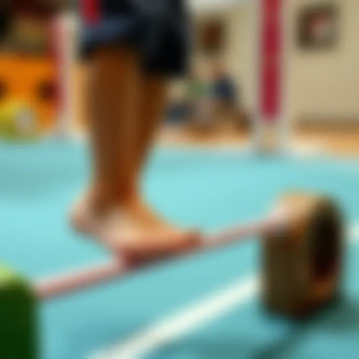 Close-up of feet balancing on a line during a game