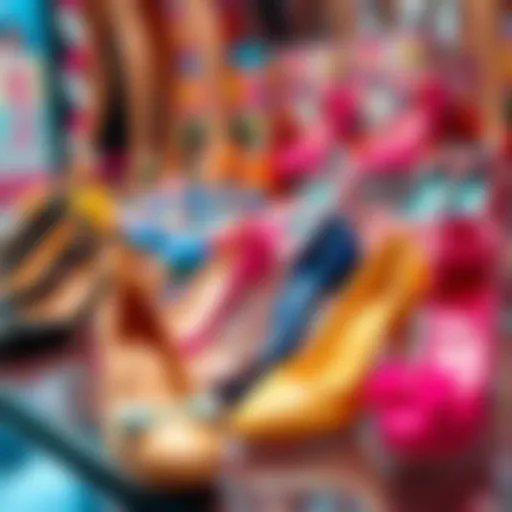 A vibrant display of Barbie shoes showcasing different styles and designs