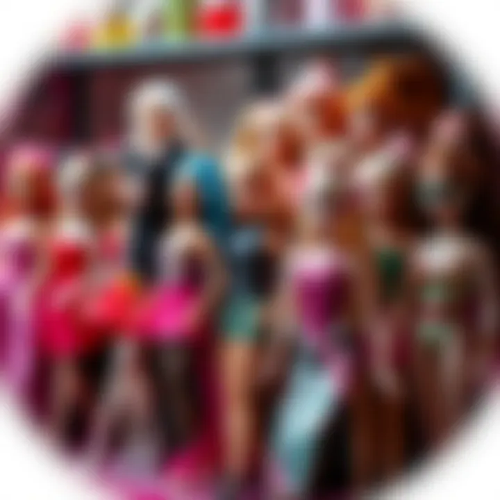 Vibrant collection of Barbie dolls showcasing diversity in styles and themes.