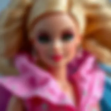 A detailed close-up of a unique Barbie doll showcasing its intricate design.