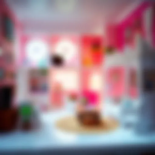 A beautifully designed modern dollhouse interior showcasing various rooms and decor