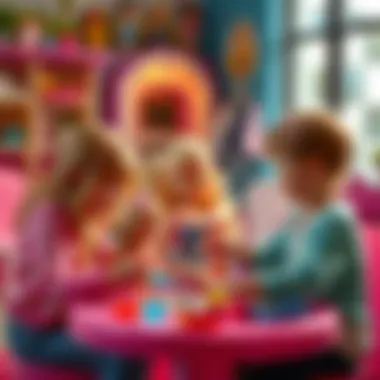 A vibrant depiction of children enjoying Barbie dolls and games together