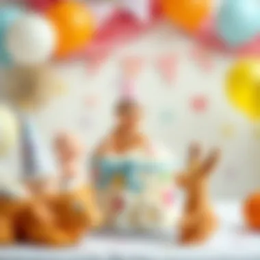 An imaginative scene depicting a joyful celebration with a baby cake centerpiece.