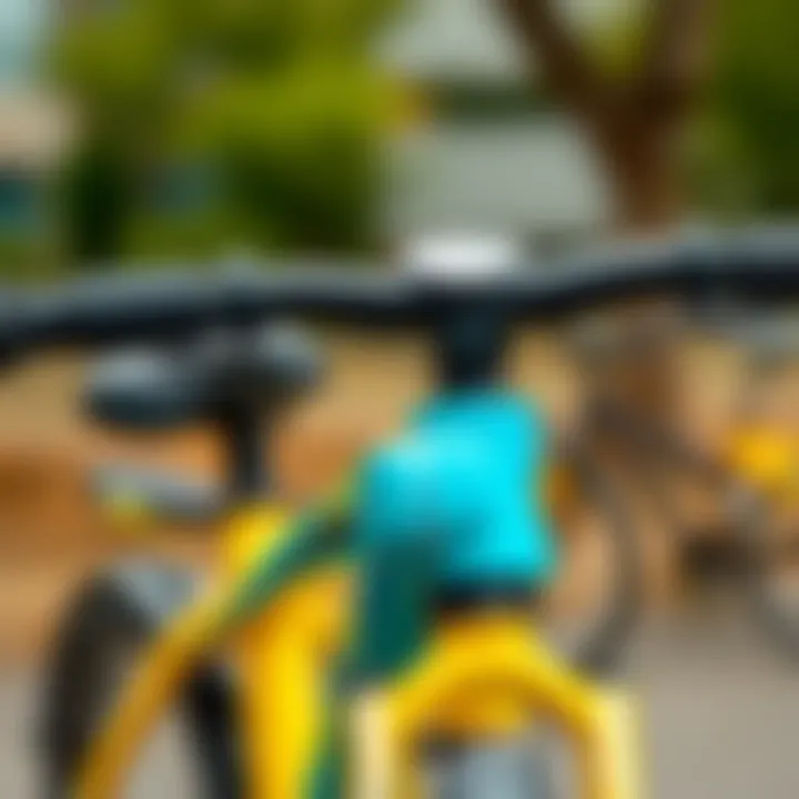 A close-up of safety features on a children's bicycle