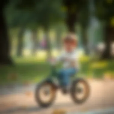 A toddler riding a small bicycle in a park