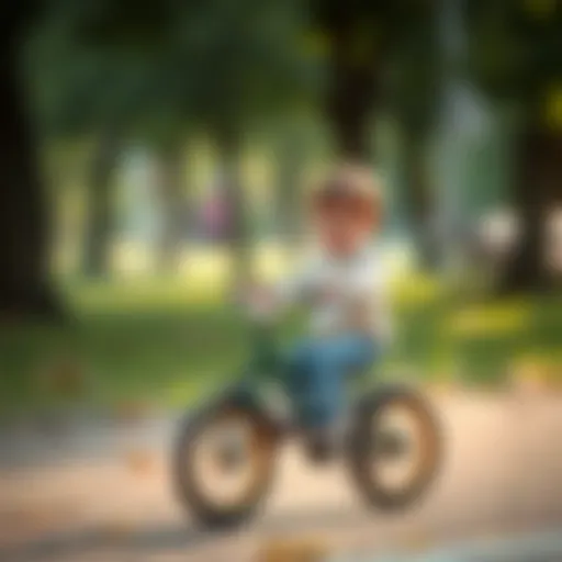 A toddler riding a small bicycle in a park