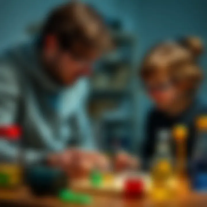 An adult guiding a child through an exciting science experiment at home.