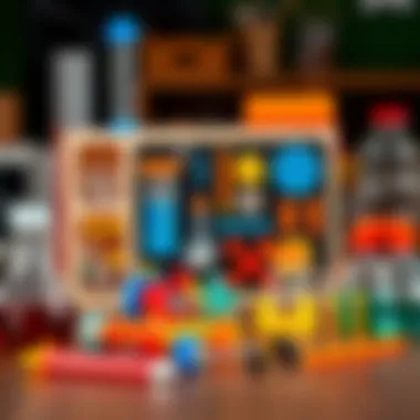 A colorful educational science kit showcasing various scientific tools and experiments.