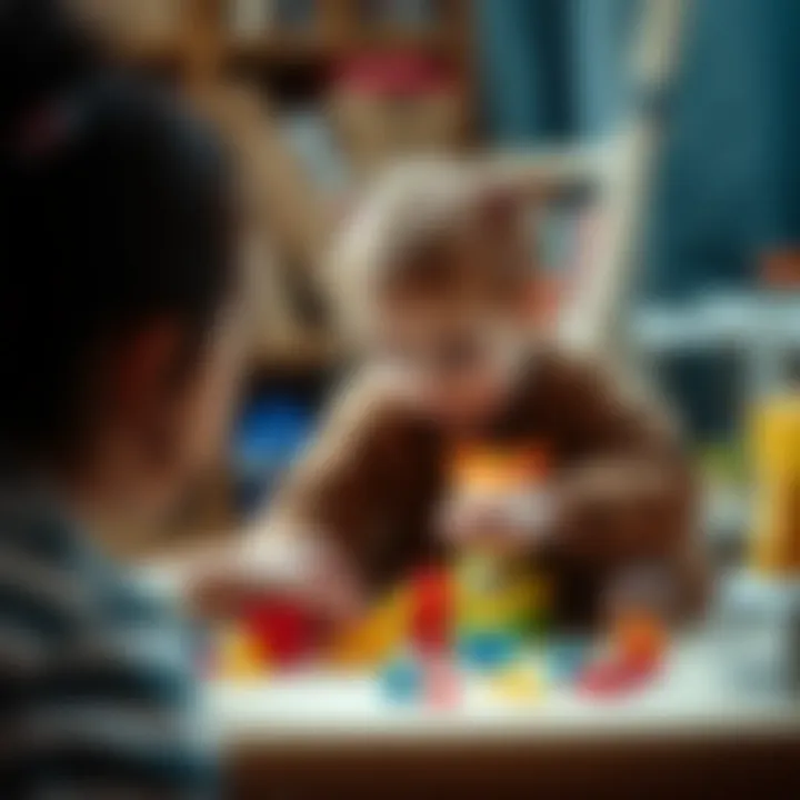 A one-year-old girl engaging with a parent in a nurturing play environment.
