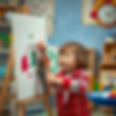 A child joyfully painting on a canvas