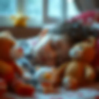 A child peacefully sleeping with soothing toys by their side