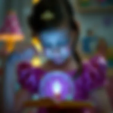 An artistic depiction of a child using imagination inspired by Disney princess stories.