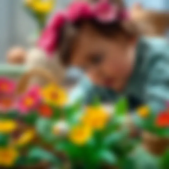 Imaginative Play with Flower Toys Child engaged in imaginative play with flower basket toys