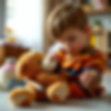 Child interacting with a plush toy during a learning session