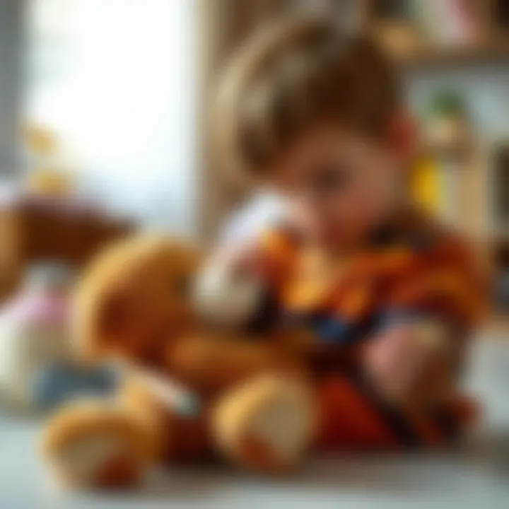 Child interacting with a plush toy during a learning session