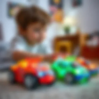 A child playing with educational light-up cars