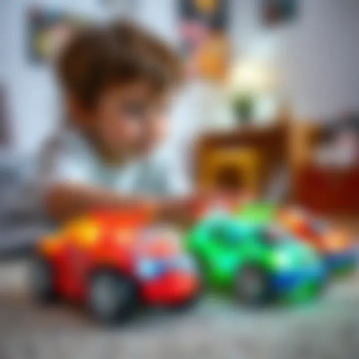 A child playing with educational light-up cars