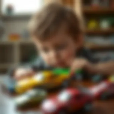 A child engaging with Hot Wheels cars, demonstrating imaginative play and creativity.
