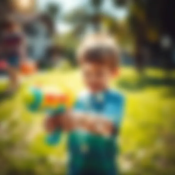 Child playing with Orbeez gun outdoors