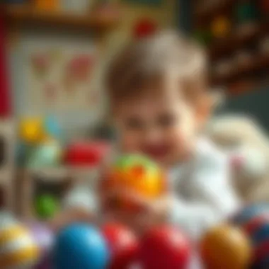 Joyful Playtime with Rattle Balls Child playing with a rattle ball in a playful environment