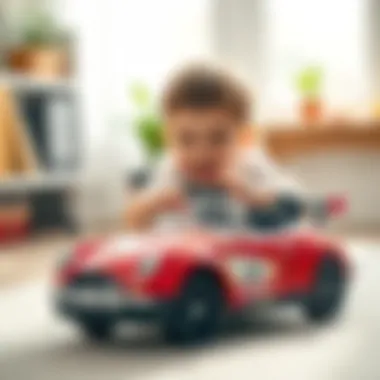 A child playing happily with a toy car in a bright, engaging environment