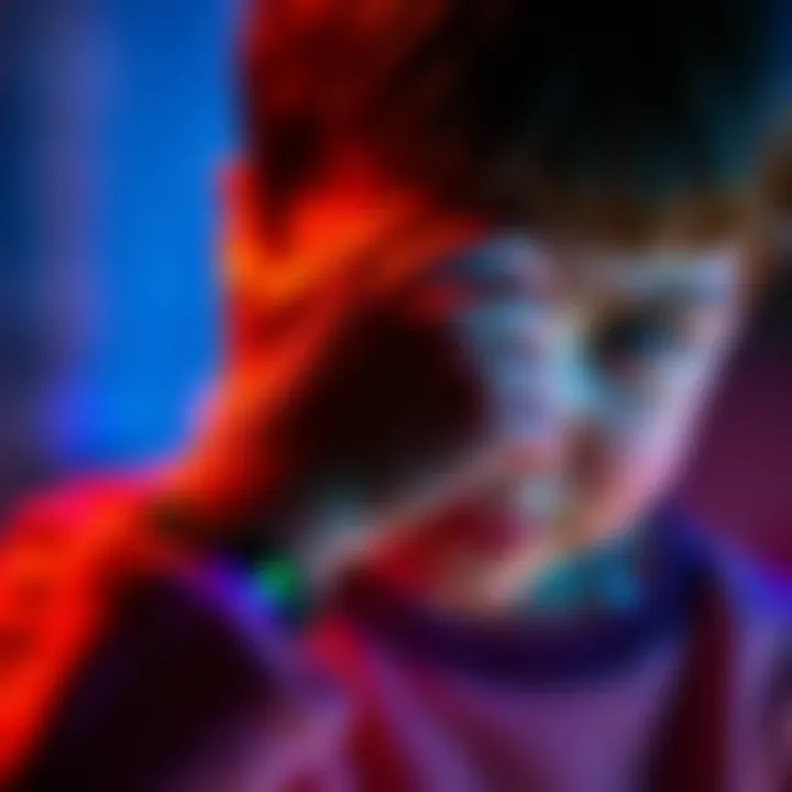 Close-up of a child wearing a vibrant color-changing bracelet