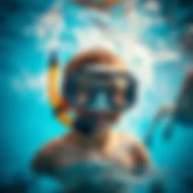 A child happily wearing a diving mask while swimming