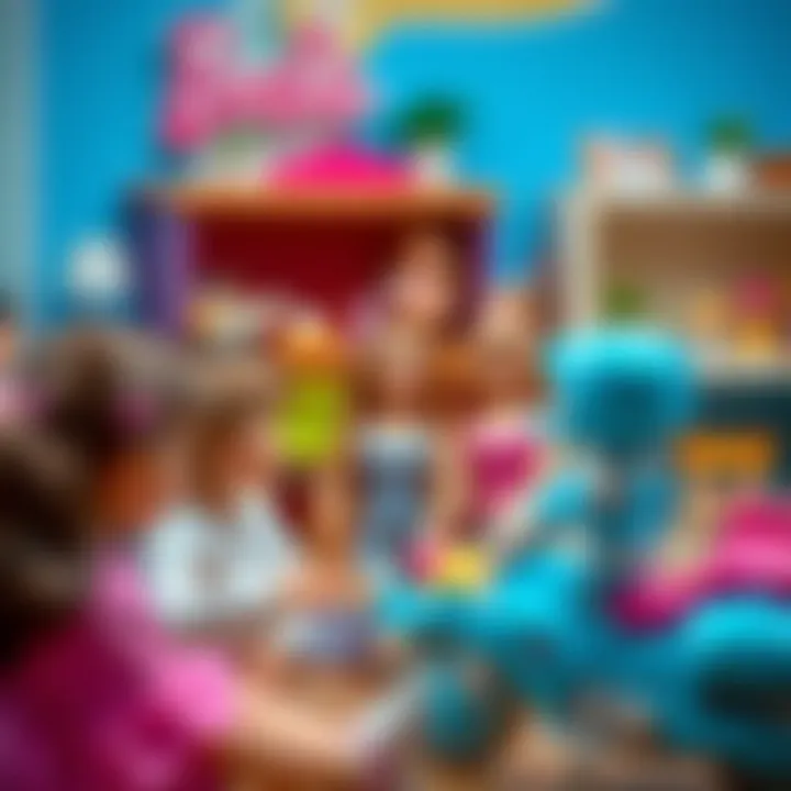 Engaging play scenario highlighting children interacting with Barbie toys.