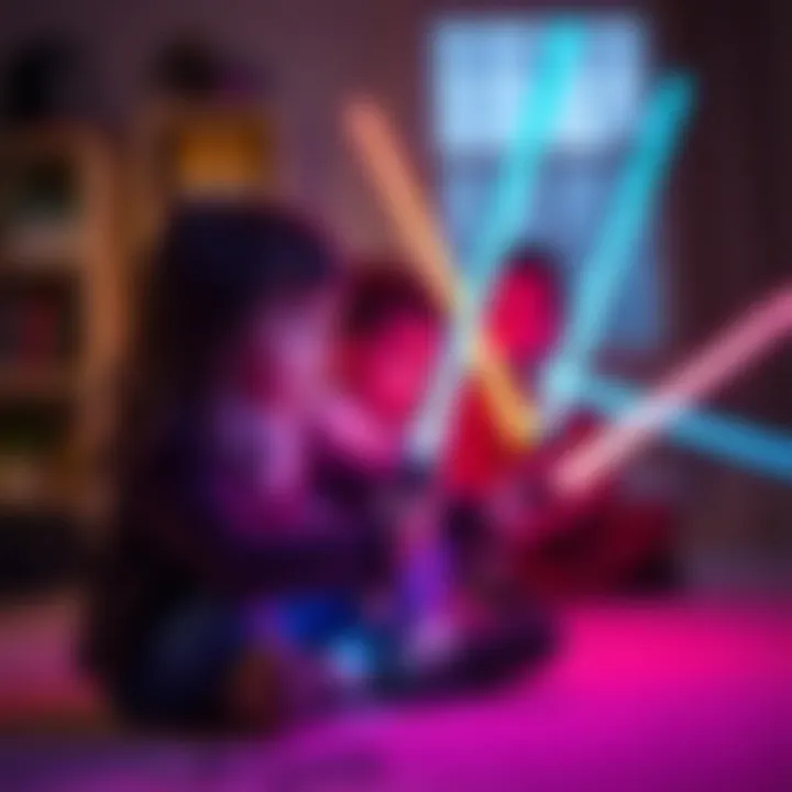 Children engaged in imaginative play with laser swords