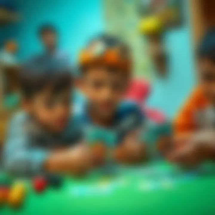 Children engaging with educational gamer cards