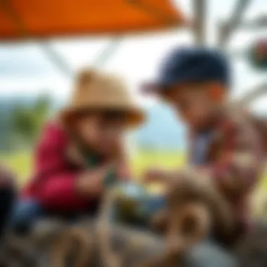 Children engaged in outdoor adventure using a toy compass