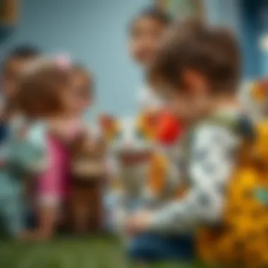 Interactive Play with Cat Backpack Toys Children engaged in play with cat backpack toys, illustrating interaction