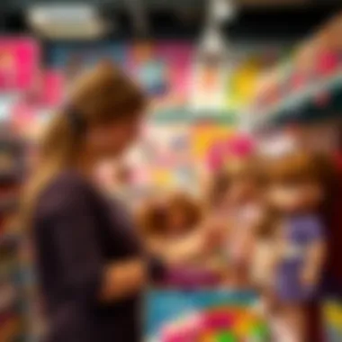 Parents selecting Cindy Bebek dolls in a colorful toy store setting