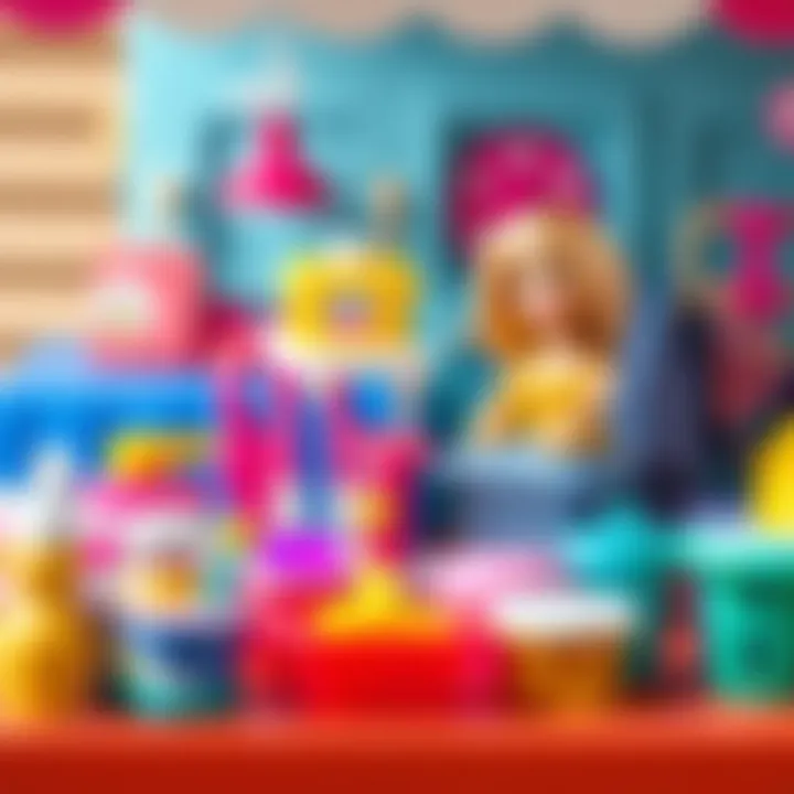 A close-up of the accessories in the Barbie market set, emphasizing creativity and learning