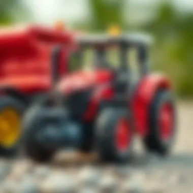 Detailed close-up of a toy tractor's design and functional parts