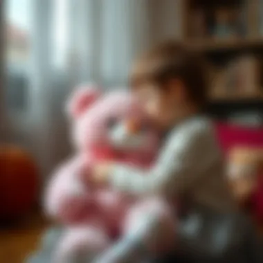 A child engaging with a pink teddy bear, illustrating emotional connection