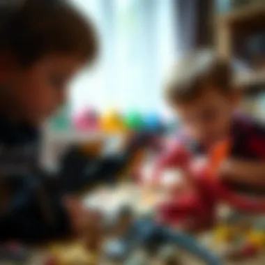 Children engaging in imaginative play with dragon figures