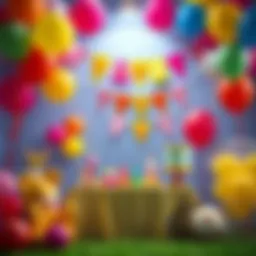 Colorful baby party decorations with balloons and banners