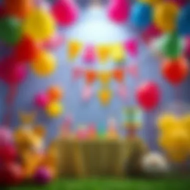 Colorful baby party decorations with balloons and banners