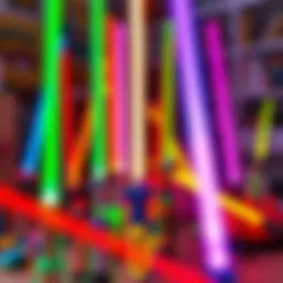 Colorful toy laser swords in a playroom