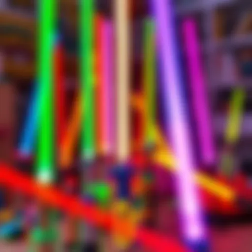 Colorful toy laser swords in a playroom