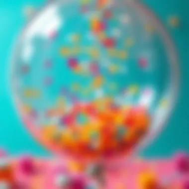 A close-up of confetti inside a transparent balloon