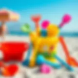 Colorful beach bucket set with various tools