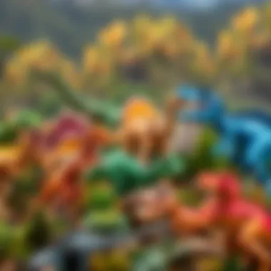 A stunning illustration of various dinosaurs in their natural habitat, showcasing their diversity.