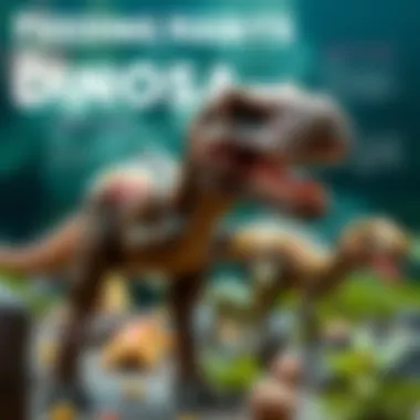 An educational infographic depicting the different feeding habits of dinosaurs, featuring herbivores and carnivores.