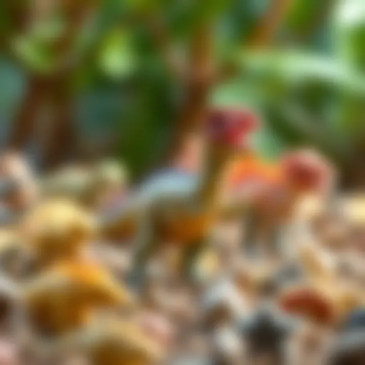 A playful representation of dinosaur-inspired toys, highlighting their fun and educational aspects for children.